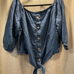 1511 INC JEAN CROPPED ELASTIC WAIST/SLEEVE/NECK WOMENS TOP SIZE MEDUIM